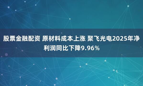 股票金融配资 原材料成本上涨 聚飞光电2025年净利润同比下降9.96%